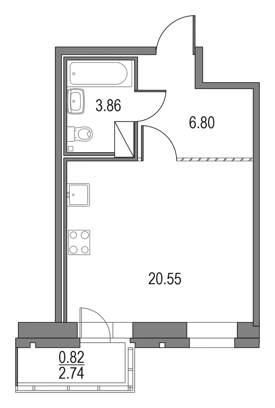 Квартира студия 31.21 м², 8/12 эт., ЖК «Приморский квартал»